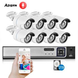 System AZISHN H.265 8CH 1080P POE NVR Kit CCTV Security System 2MP Audio IP Camera IR Outdoor P2P CCTV Video Surveillance Set