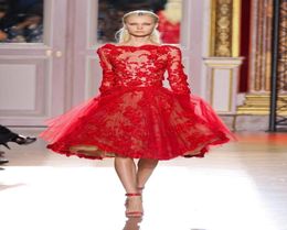 2017 Selling long Sleeve Zuhair Murad Evening Dresses Bateau Red Lace Short Cocktail Dresses dhyz 023786861