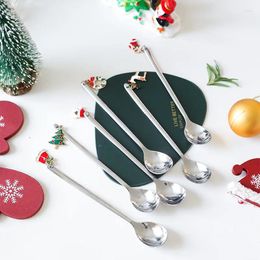 Coffee Scoops Cute Christmas Pendant Stainless Steel Spoons Ice Cream Stirring Scoop Creative Party Tableware Ornamen