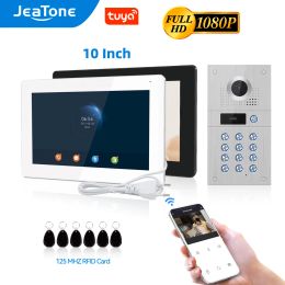 Doorbells JeaTone 1080P 128G WiFi Video Intercom Tuya Door Phone 10 Inches Touch Screen Monitor with Wired RFID Code Keypad Doorbell