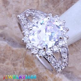 Cluster Rings Cheerful White CZ Silver Plated Ring Size 6 / 7 8 D016
