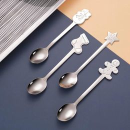 Coffee Scoops Dessert Tea Spoon Christmas Stirring Stainless Steel Cake Tableware With Xmas Gift Box Kitchen Accessories