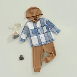 Clothing Sets Toddler Unisex Baby Clothes Boys Girls Flannel Shirt Tops Plaid Hoodie Sweatshirt Sweatpants Fall Winter Outfits