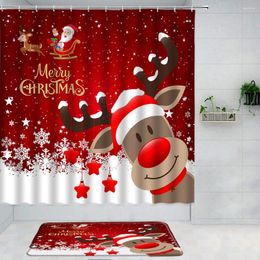 Shower Curtains Christmas Reindeer Curtain Set Bath Mat Cartoon Snowflake Kid Bathroom Decor Red Fabric Anti Slip Rug