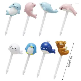 Forks 8 Pcs Resin Mini Cute Cartoon Dolphin Fruit Fork Kids SelectionLunch Box Decoration