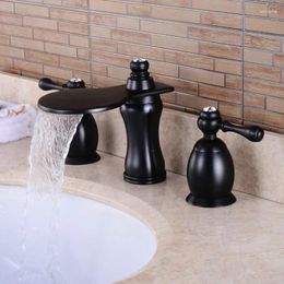 Bathroom Sink Faucets Oil Rubbed Black Waterfall Faucet Antique Brass Basin Dual Handle Bathtub Tap B-1006H