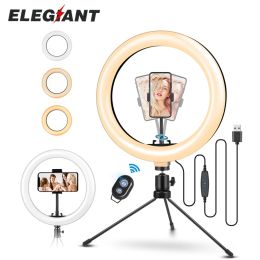 Monopods Elegiant Egl02s Led Ring Light Selfie Tripod Stick Stand Round Lamp Live Stream Makeup Usb 10.2" Bt for Smartphone Youtube