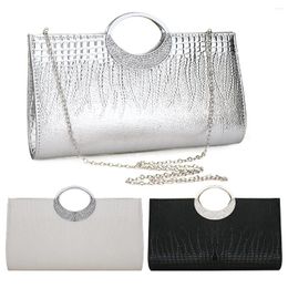 Evening Bags Solid Leather Clutches Rectangle Small Handbag Women Party Shoulder Rhinestone Clutch Bag Pouch