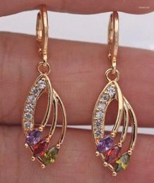 Dangle Earrings Fashion Gold Color Peridot Leaf Hollow For Women Bridal Wedding Accessories Jewelry