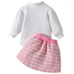 Clothing Sets 2Piece Set Fall Toddler Girl Clothes Korean Outfit Fashion High Neck Solid Color Tops Plaid Skirt Baby Luxury BC871