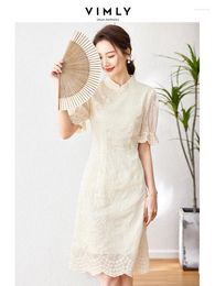 Party Dresses Vimly Chinese Cheongsam Summer Dress For Women 2024 Luxury Embroidery Stand Collar Short Sleeve Chic And Elegant Female