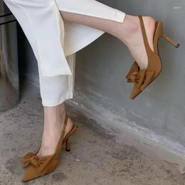 Dress Shoes 2024 Women's Summer Heeled Slingback Pumps Elegant Pointed Toe Thin Heel Mules Female Comfortable Heels Fashion