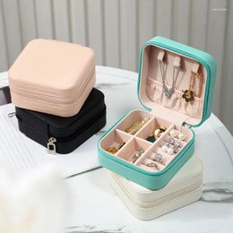 Storage Bags Jewelry Organizer Box Square PU Leather Case Portable Traveling Boxes Ring Earrings Necklace Display Holder Zip