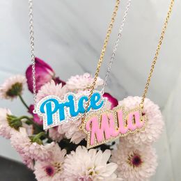 Necklaces Enamel Bubble Letter Name Necklace Colourful Cursive Font Personalised Necklace Stainless Steel Custom Name Necklace for Girl Mom