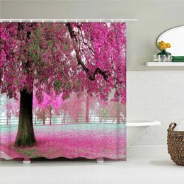 Shower Curtains Pink Big Tree Natural Forest Landscape Print Waterproof Curtain Polyester Fabric Home Bathroom With 12 Hooks