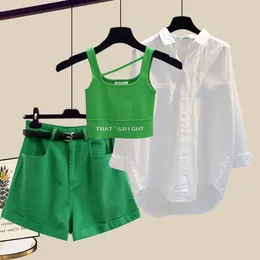 Women's Tracksuits Spring Summe Three Piece Short Set 2024 Plus Size Tank Top With White Shirt Skirt