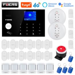 Kits FUERS 4G WIFI Tuya Smart Home Security Alarm System Kit Wireless Control Motion Sensor Door Window Smoke Siren Accessories