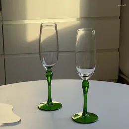 Wine Glasses 1pcs Old Fashion Champagne Glass Green Rod Goblet Household Sweet Emerald Sparkling Home Bar Drinkware