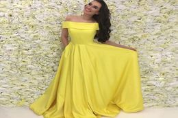 Elegant Fuchsia Satin Long Prom Dresses Bateau Neck Off Shoulder Prom Dresses Custom Made Simple Yellow Evening Gowns Fast Shippin6437991