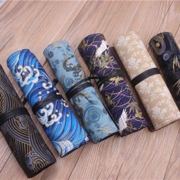 Bags Oriental Janpan Chinese Style Pencil Wrap Pouch Cotton Roll Up Pen Organiser Travel Pen Pouch Case for Artists Student