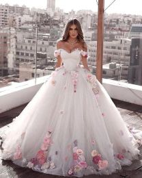 Dresses Glamorous Plus Size Off Shoulder Tulle Princess Ball Gown Weeding Dresses Handmade Flowers Beaded Sequined Weddnig Dress Bridal Go