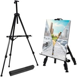 Monopods Artist's Easel, Aluminium Metal Tripod Display Stand with Adjustable Height, with Portable Bag, for Floor/desktop Drawing and Dis