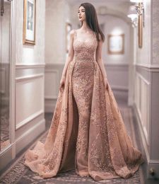 Dresses Vestido Designer Luxury Arabic Wedding Gowns With Detachable Train Mermaid Gold Crystal Beaded Lace Tulle Celebrity Dresses