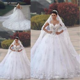 Dresses Princess Arabic Ball Gown Wedding Dresses Cap Sleeves Sweetheart Cap Sleeves Backless Vintage Lace Appliques Princess Wedding Brid