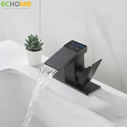 Bathroom Sink Faucets ECHOME Smart Digital Basin Faucet Display Waterfall Cold Mixed Stainless Steel Kitchen