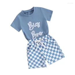 Clothing Sets Toddler Boys Summer Outfits Letter Embroidery Short Sleeve T-Shirt And Checkerboard Shorts For 2 Piece Clothes Set