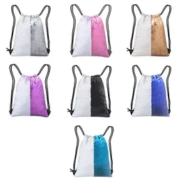 Drawstring Reversible Sequin Backpack Glitter Sports Dance Bag Shiny Outdoor Beach Travel Daypack E5BC