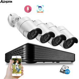 System H.265 4CH 5MP POE Security Camera System Kit AI Face Detection Audio outdoor IP Camera metal IR CCTV Surveillance NVR Set