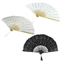 Decorative Figurines Handmade Cotton Lace Folding Hand Fan For Party Bridal Wedding Decoration ( Beige)