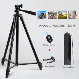 Monopods 152cm Black Tripod Extendable Portable Selfie Tripod Support with Remote Shutter and Hangbag for Mobile Phones Travel Photograph