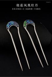 Hair Clips Phoenix Peony U-shaped Hairpin 925 Sterling Silver Cloisonne Ancient Style Daily Accessories