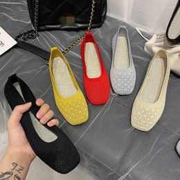 Casual Shoes Women Stretch Knit Sneakers Soft Moccasin Hollow Ballet Flats Summer Candy Color Breathable Loafer Non-slip Work