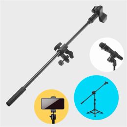 Monopods 65CM Tripod Microphone Stand Rotating Boom Arm 360 Degree Rotation With Mic Clip Cellphone 11.5cm To 18.5cm Tablet Holder
