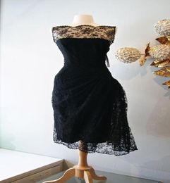 Vintage Cocktail Dresses 1950s Black Lace Prom Dress Sheer Bateau Neck Tea Length Evening Gowns 2015 New Christmas Party Dresses R7902775