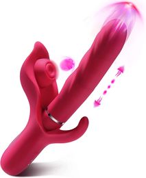 Thrusting Dildo Vibrator Sex Toys 3-in-1 Rabbit Vibrator with 10 Thrusting 10Flapping 10 Vibration Modes, Adult Sex Toys Games for Women Couples Pleasure