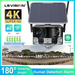 Cameras LS VISION Solar Security Camera Outdoor Dual Lens Wide View 4G/WIFI Wireless Cameras 4K/8MP Color Night Vision Human Tracking