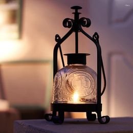 Candle Holders Iron Candlestick Decoration Candlelight Dinner Glass Windproof Holder Retro Lantern Oil Lamp