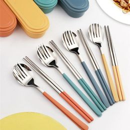 Flatware Sets 304 Stainless Steel Portable Cutlery Set With Storage Case Picnic Dinnerware Camping Travel Spoon Fork Chopsticks