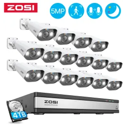 System ZOSI 16CH Security Camera System 5MP Spotlight IP Camera Set H.265 4K NVR Kit 2 Way Audio AI Face Detect Video Surveillance Set