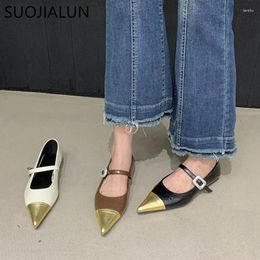 Casual Shoes SUOJIALUN 2024 Spring Brand Mix Colour Women Flat Fashion Crystal Buckle Ladies Elegant Mary Jane Heel Singl