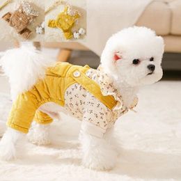 Dog Apparel Winter Princess Style Small Floral Thickened Four Legged Shoulder Strap Pants Cat Warm Cotton Jacket Pet Teddy Clothing