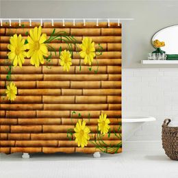 Shower Curtains Bamboo Plant Flower Curtain 3D Printing Fabric Polyester Bathroom With Hooks Home Decoration 180 180cm