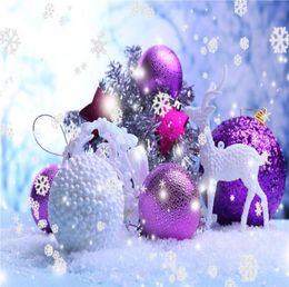 Falling Snowflakes Pearl Elk Purple White Christmas Balls Pography Backdrops Vinyl Fabric Snow Covered Floor Winter Po Backg7952358432128