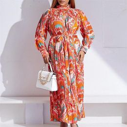 Ethnic Clothing Plus Size African Party Dresses For Women Dashiki Floral Print Abaya Pleated Long Sleeve Maxi Dress Kaftan Femme Africa