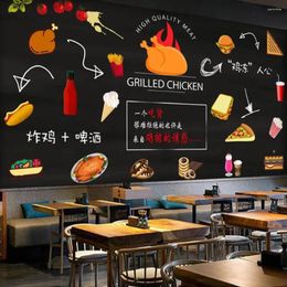 Wallpapers Milofi Custom Large Wallpaper Mural 3D Black Hand Painted Gourmet Fast Food Restaurant Burger Background