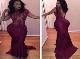 Burgundy Black Girls Dress High Neck Lace Appliques Beaded Mermaid Evening Gown Sexy Backless Prom Dresses Party Vestido De Festa7724743